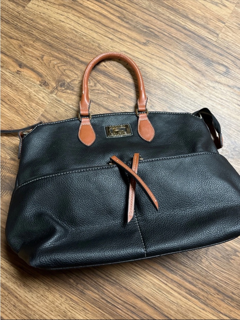 Dooney & Bourke Dillen Double Pocket Satchel in Black w/Caramel Trim - Picture 7 of 7